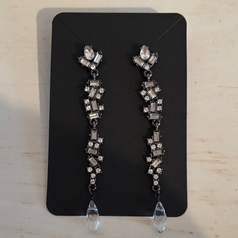 Glamorous Silver Crystal Dangle Earrings